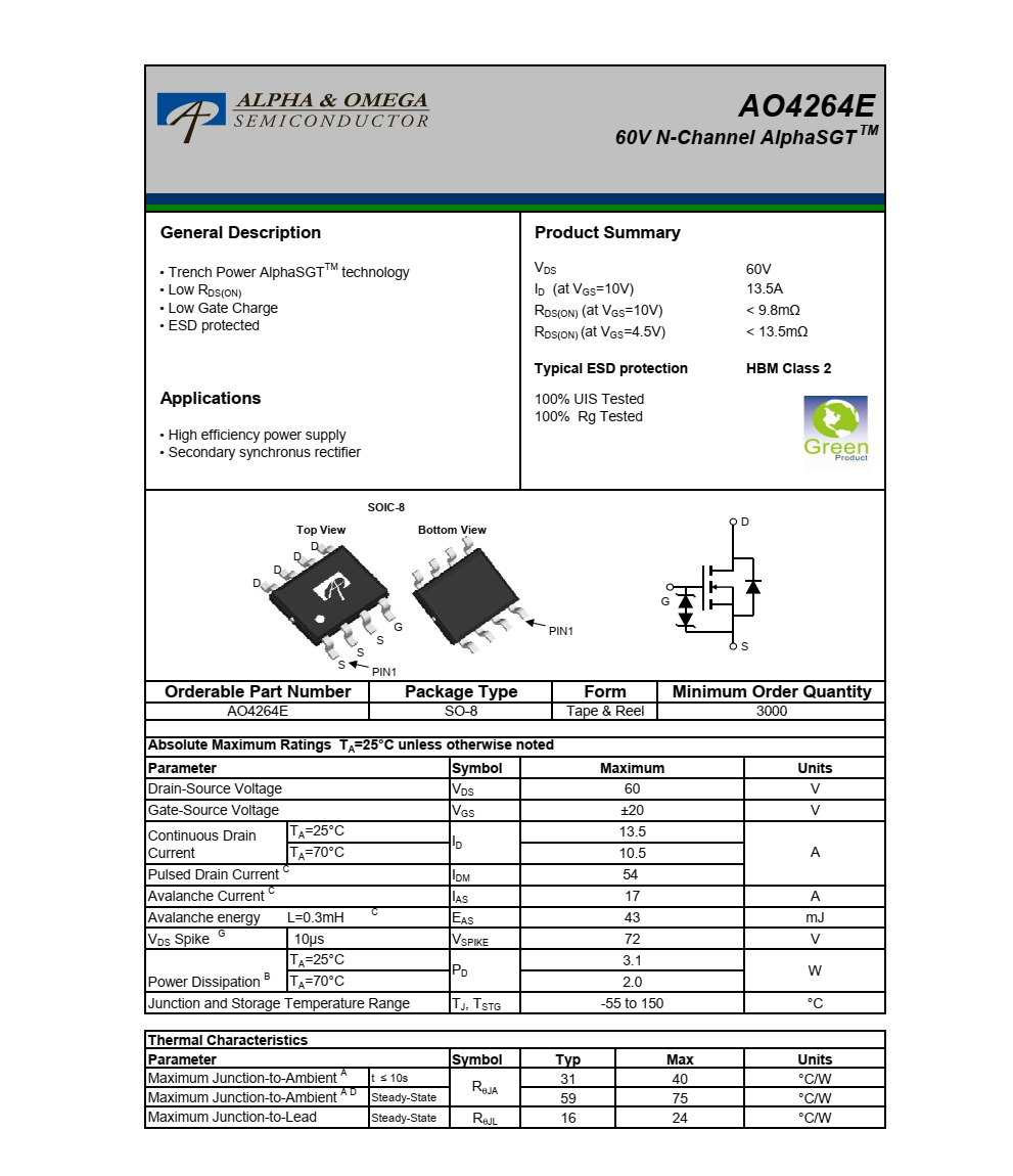 AO4264E美国万代SOT23-3封装，原厂技术支持
