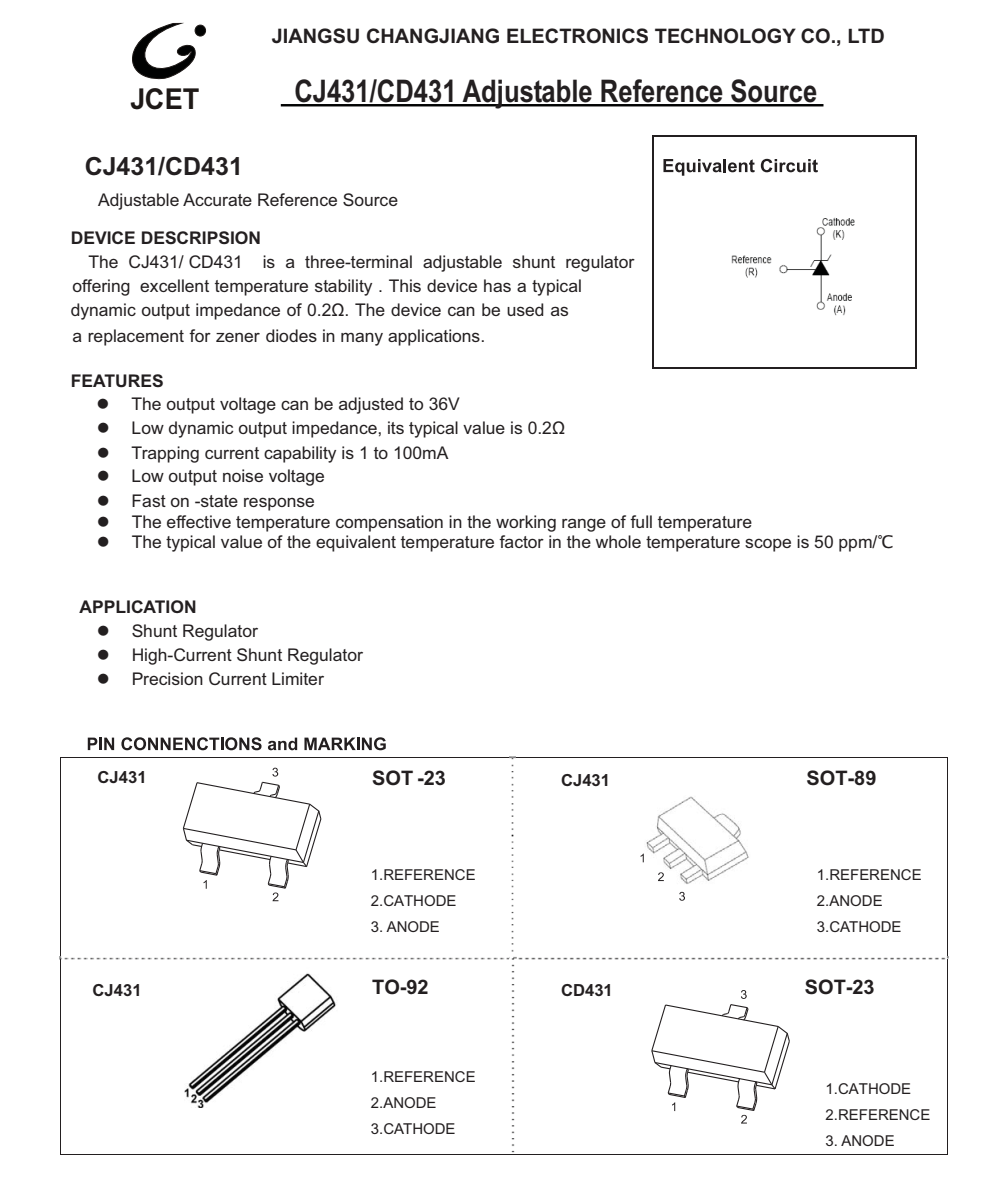 原装正品供应CJ431封装SOT23-3品牌长电，质量可靠