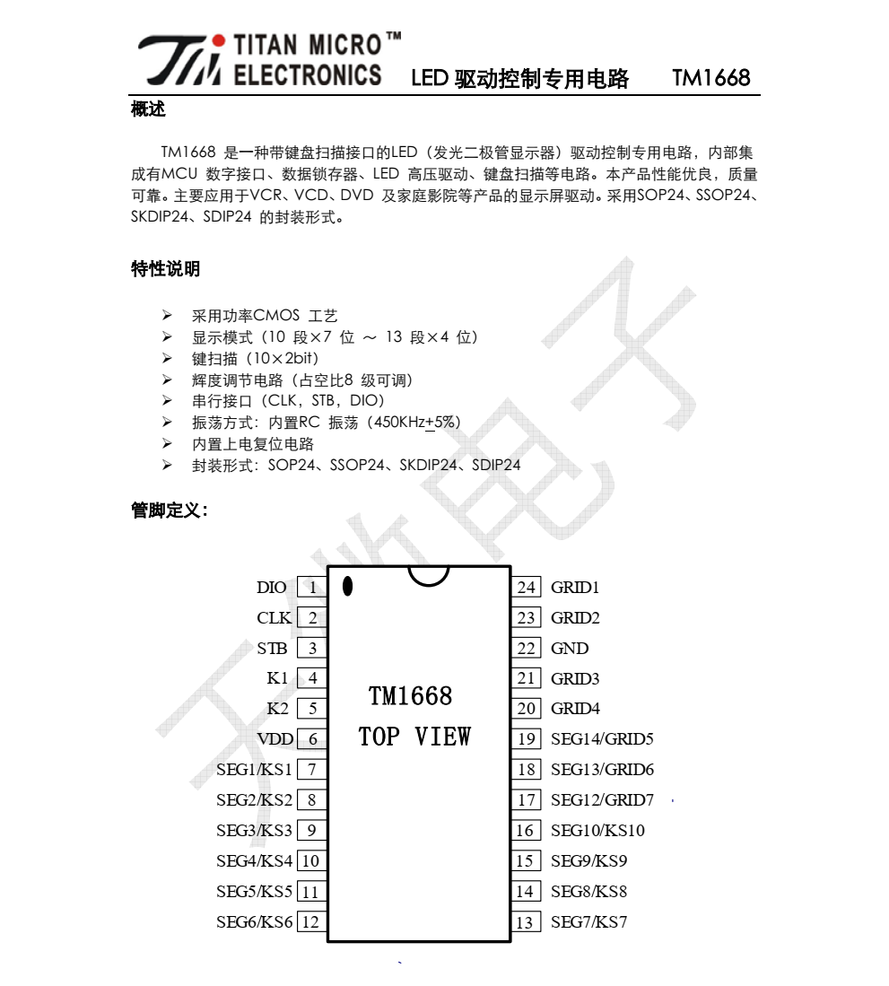 原装供应TM1668封装SOP24品牌天微，全新现货