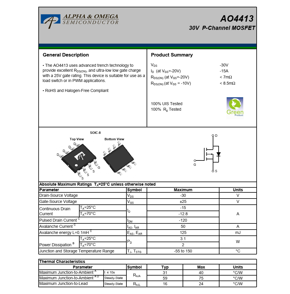 AO4413品牌美国万代SOIC-8封装，质量可靠