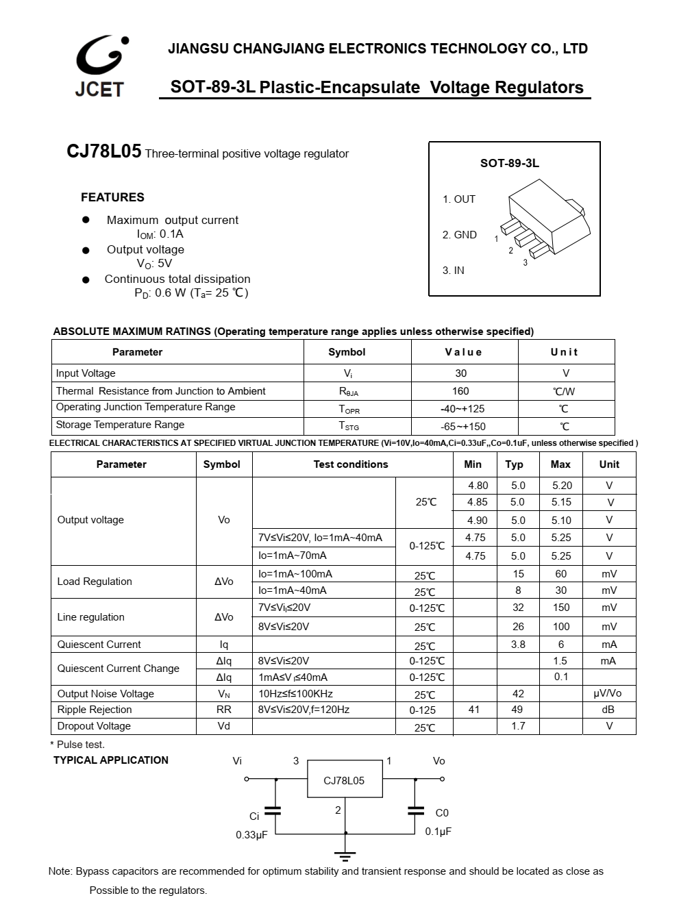 原装正品CJ78L05品牌长电SOT89-3封装，长期供应