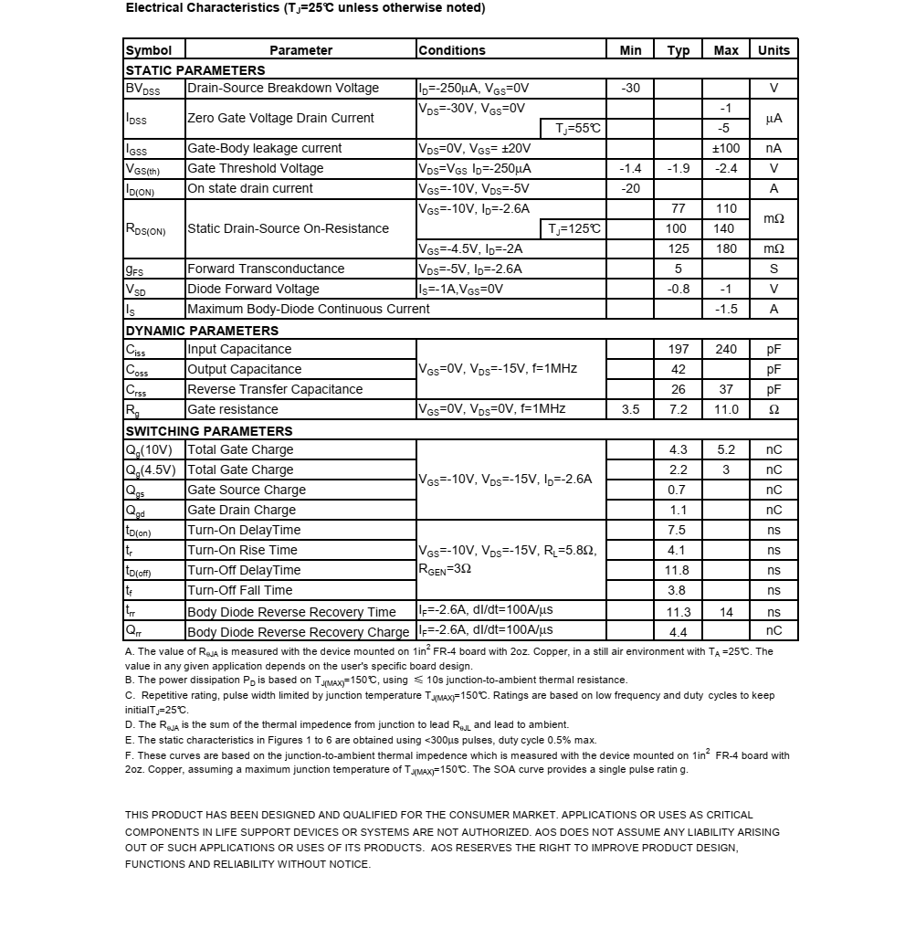 AO3409美国万代SOT23-3封装，原厂技术支持