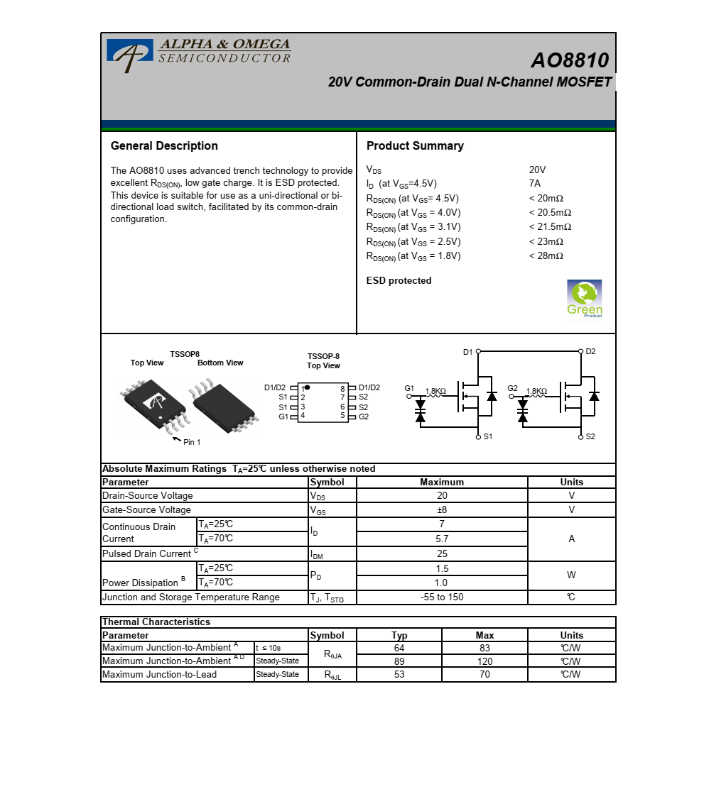 全新正品供应AO8810品牌美国万代TSSOP8封装
