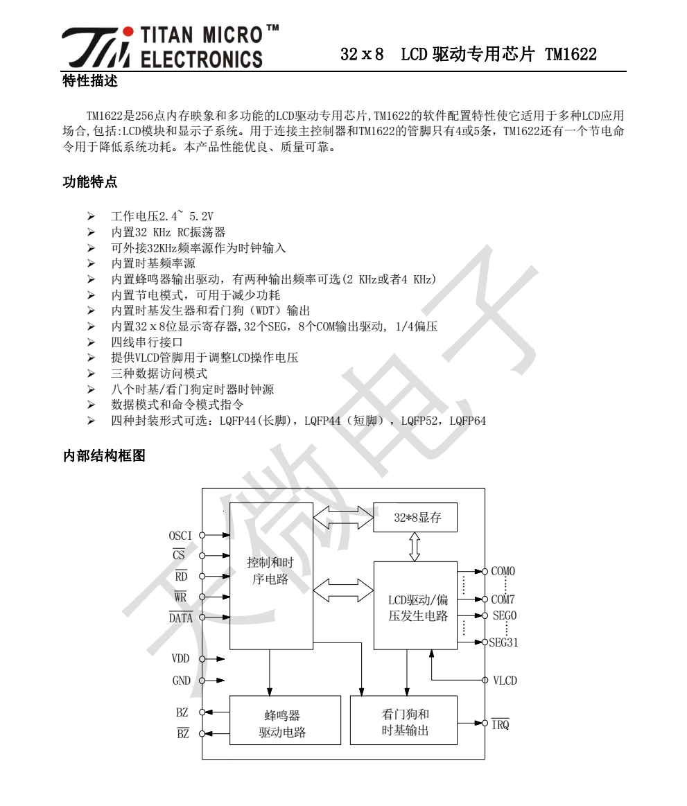 全新正品TM1622封装LQFP44品牌天微