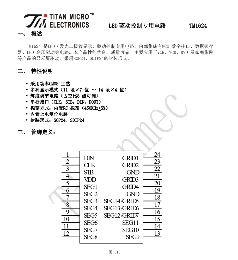 TM1624品牌天微SOP24封装，原厂技术支持