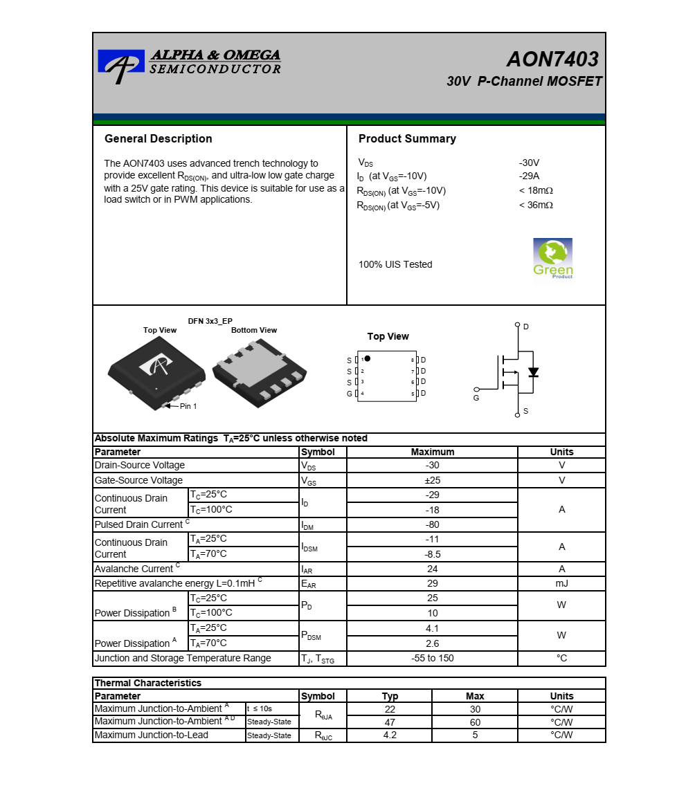 AON7403品牌美国万代DFN5*6封装，原厂技术支持