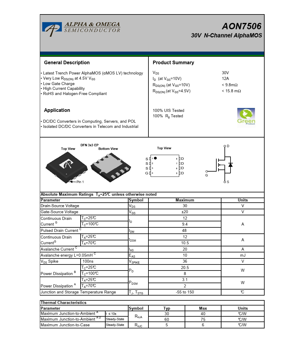 AON7506品牌美国万代DFN3*3封装，原厂技术支持