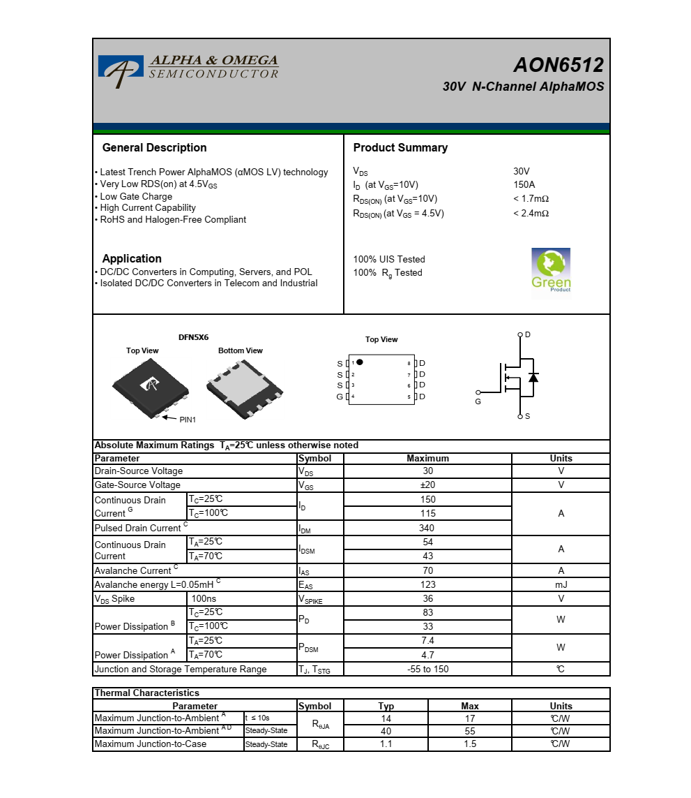AON6512品牌美国万代DFN5*6封装，原厂技术支持