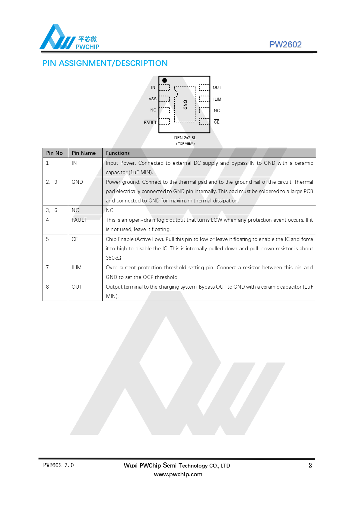 代理PW2602，一种充电器前端集成电路，旨在为锂离子提供保护  电池的异常状况