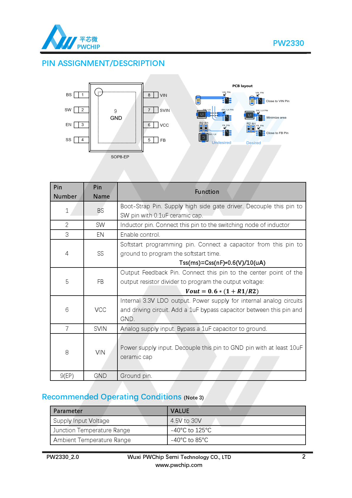 代理PW2330原装现货，高效率转换器，具有极低RDS（ON）的主开关和同步开关
