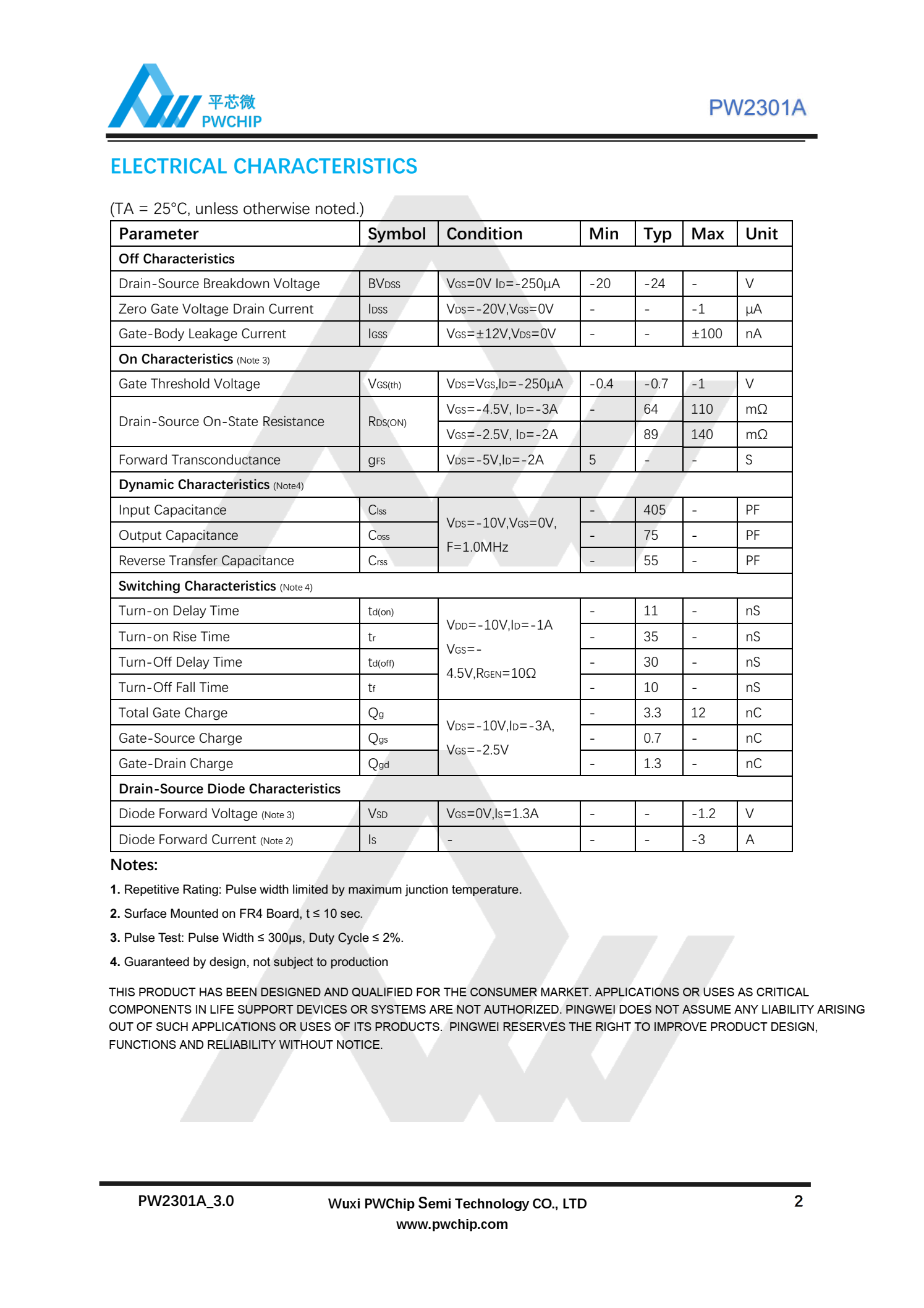 代理PW2301A，先进沟槽技术，有效可靠