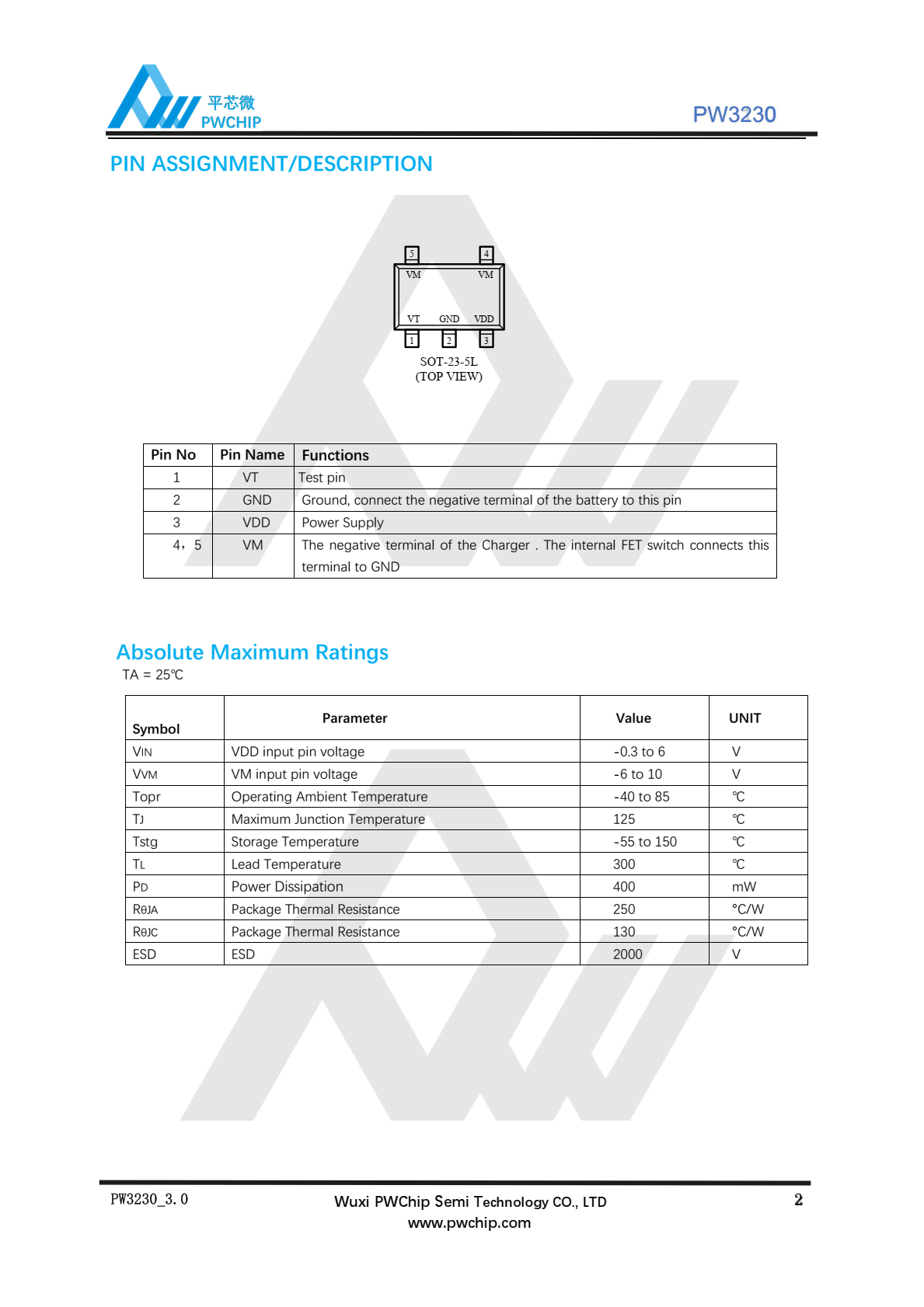 代理PW3230，先进的功率MOSFET，高精度电压检测  电路和延迟电路