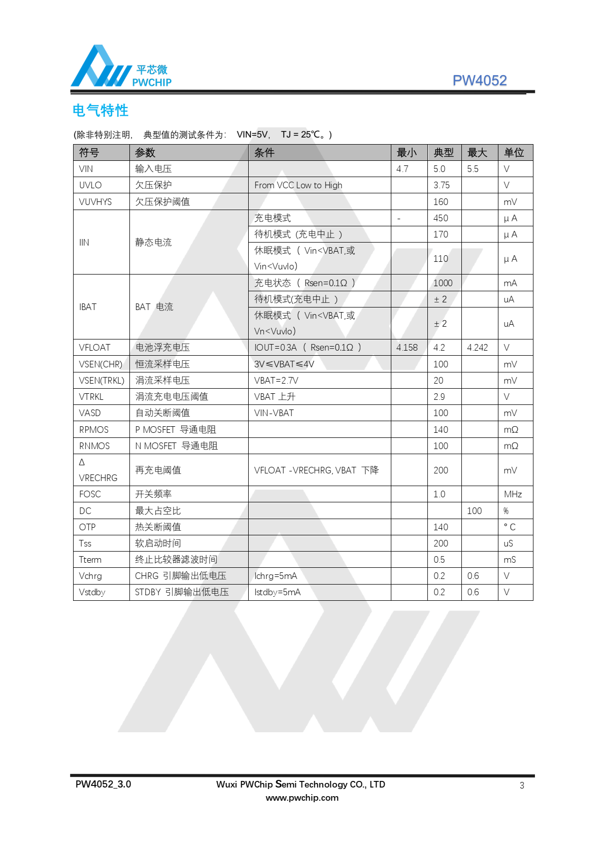 代理PW4052 ，是一颗适用于单节锂电池的、具有恒压/恒流充电模式的充电管理 IC