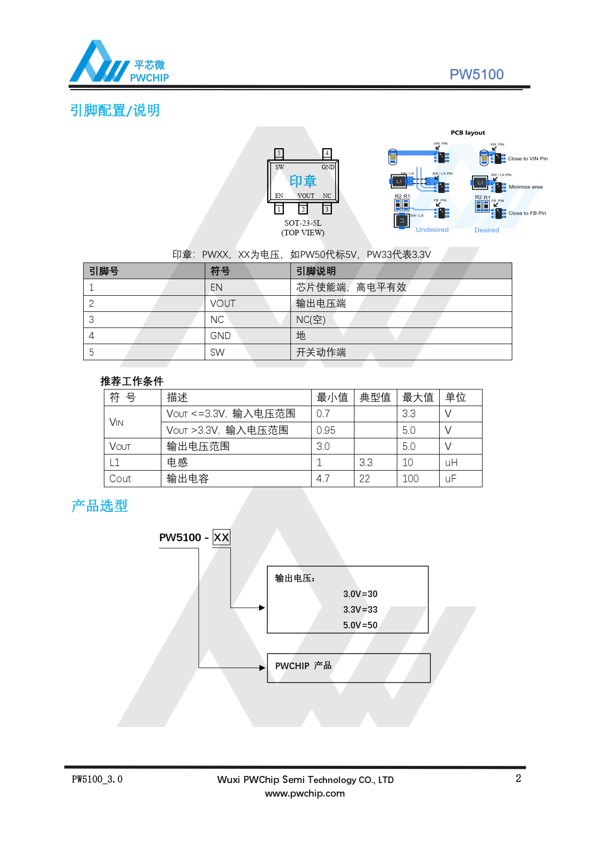 代理PW5100 ，是一款高效率、低功耗、低纹波、高工作频率的 PFM 同步升压 DC/DC 变换器。