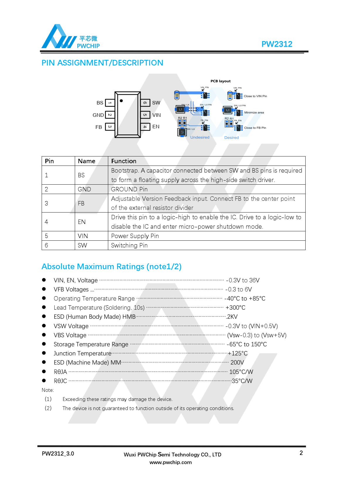 代理PW2312，高频、同步、整流、降压、开关模式转换器
