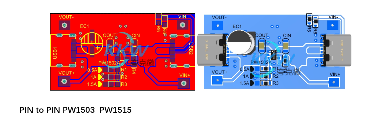 5V 输入 USB 限流芯片模板 PW1502A， 0.5A-1.5A 带输出短路保护 151号