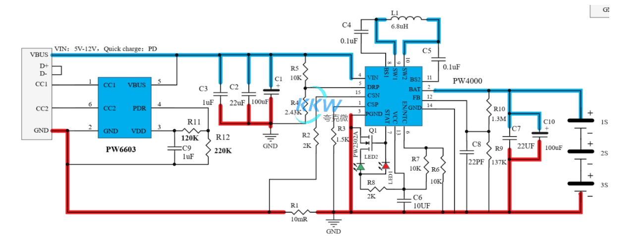 5V-12V 给三节锂电池 12.6V 充电升降压芯片， PW4000 支持快充 PD 输入  118号