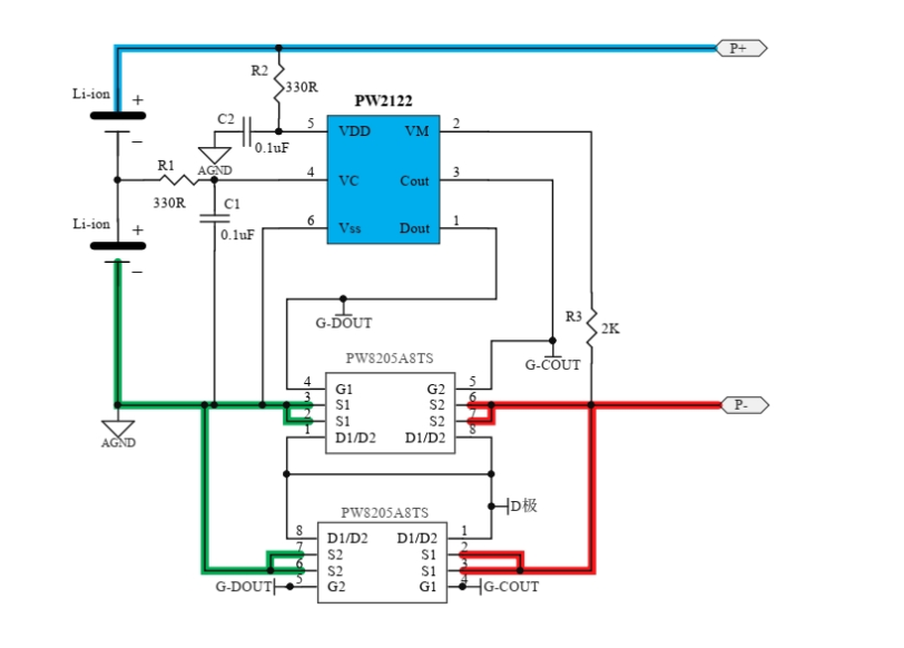 f_011d8ae6f61c39eeed74badd65dfaf95.png 两节串联磷酸铁锂电池保护方案板, 4A 过流, 149号