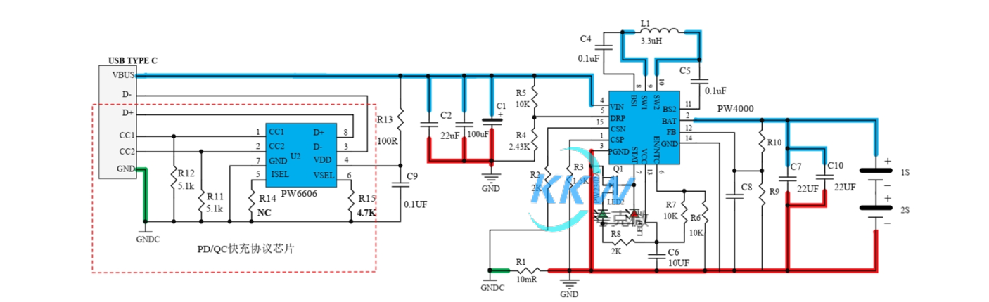 f_16cf38c7c7709bf268765cd9b1ec4d25.png PD 和 QC 快充充电器 2A 给两节 7.2V 磷酸铁锂电池充电芯片方案 PW4000 135号