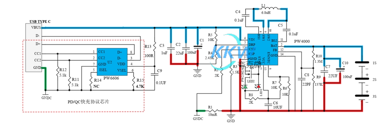 PD 和 QC 快充充电器 2A 给三节 12.6V 锂电池充电芯片方案 PW4000 136号