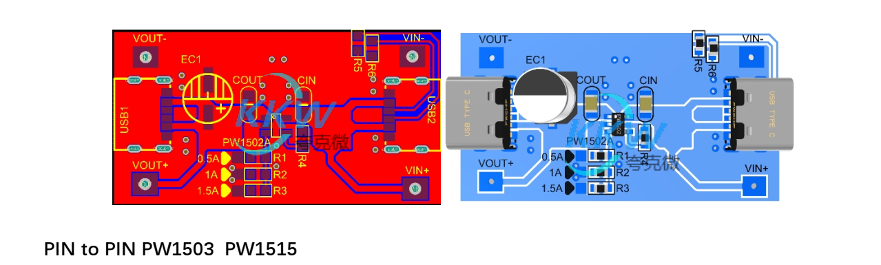 f_4e6ff06b2ae6d9d3442c13607eb5ff4b.png 5V 输入 USB 限流芯片模板 PW1502A, 0.5A-1.5A 带输出短路保护 151号