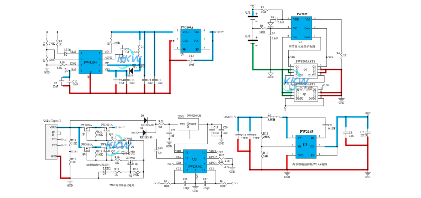f_55a2d9c2ab5b0051a30ea3d854f8f2c8.png 两节串联锂电池充放电板,5V2.4A 输入和输出同 USB C 口  104号