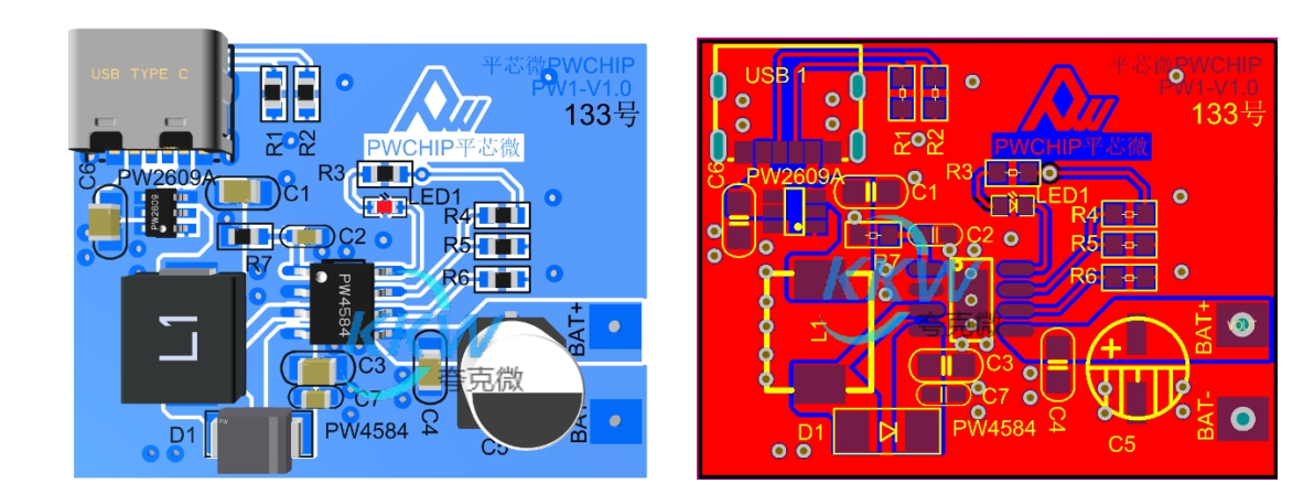 PW4584， 5V2.4A 输入,两节串联锂电池升压充电管理板， 6.1V 过压关闭保护 133号