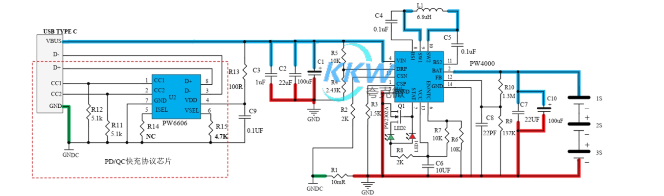 f_c8f9d49b9797cc747cfd7f3295acfcae.png PD 和 QC 快充充电器 2A 给两节锂电池升降压充电芯片方案板 PW4000 134号