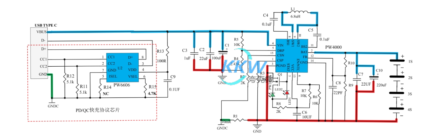 f_d2ea85151fb1bf5edd2a2b87ba0afac8.png PD 和 QC 充电器 5-9V2A 给四节锂电池充电芯片方案 PW4000 138号