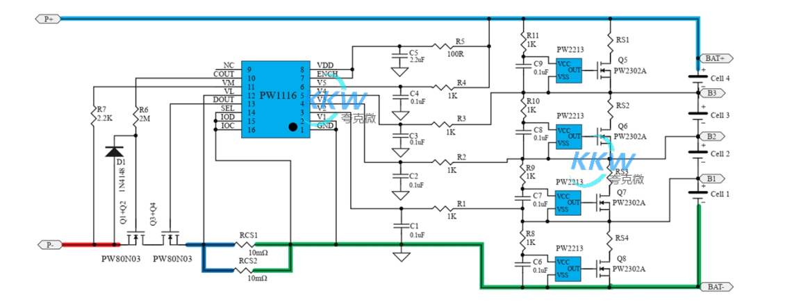 f_f68eb06cbff42346875f5d990c87f51b.png 四节串联锂电池保护方案板, 20A 过流,带电池均衡电路 143号